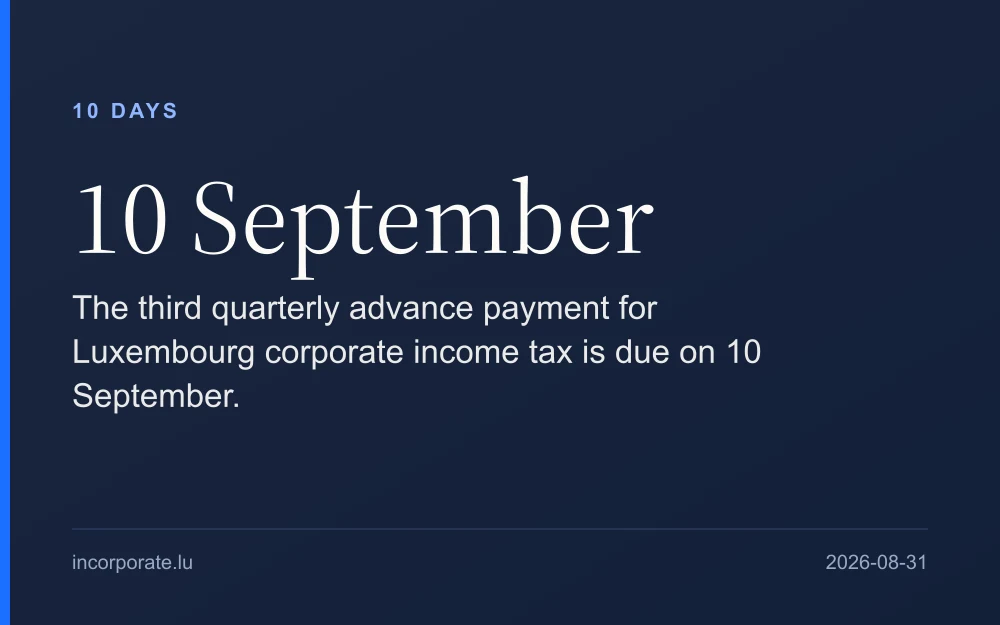Third-quarter corporate income tax advance is due on 10 September