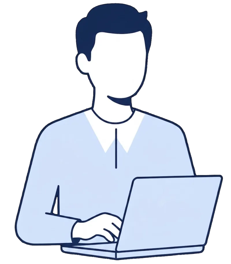 Illustration of a specialist working at a laptop